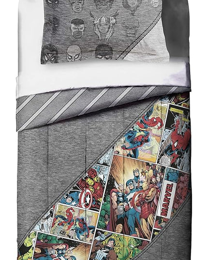 Jay Franco Marvel Comics 80th Anniversary Full/Queen Comforter & Sham Set - Super Soft Kids Reversible Bedding - Fade Resistant Microfiber (Official Marvel Product) - LeafyLoom