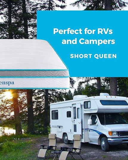Linenspa 10 Inch Memory Foam and Spring Hybrid Mattress - Perfect for RV Trailer & Camper - Medium Feel - Cooling & Conforming Support - Quality Comfort - Breathable - Bed in a Box - Short Queen Size - LeafyLoom