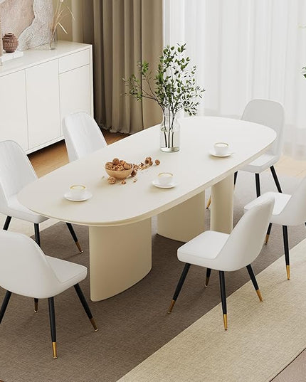 Alunaune Modern Dining Chairs Set of 2 Upholstered Kitchen Chairs, Mid Century Armless Leisure Accent Chair Living Room Faux Leather Desk Side Chair-White - LeafyLoom