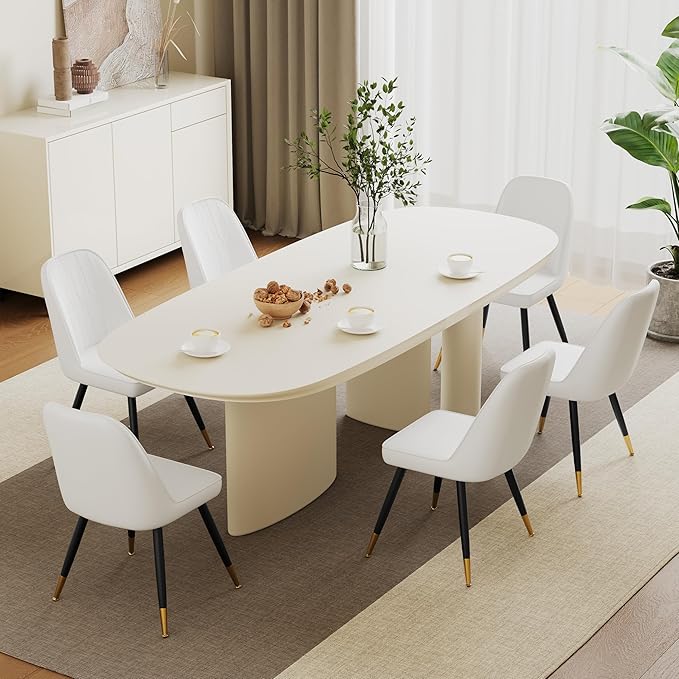 Alunaune Modern Dining Chairs Set of 2 Upholstered Kitchen Chairs, Mid Century Armless Leisure Accent Chair Living Room Faux Leather Desk Side Chair-White - LeafyLoom
