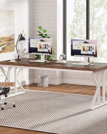 Tribesigns 78.7-Inch Executive Desk, Large Computer Office Desk Workstation, Modern Simple Style Laptop Desk Study Writing Table Business Furniture for Home Office (Rustic Brown/White, 78.7 Inch) - LeafyLoom