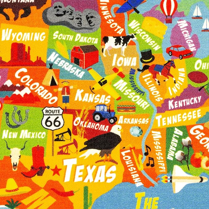 KC Cubs Playtime Collection USA United States Map Educational Learning & Game Area Rug Carpet for Kids and Children Bedrooms and Playroom (8'2" x 9'10"), Multi - LeafyLoom
