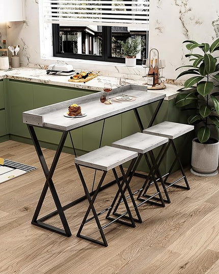 NicBex Kitchen Table Set Dining Room Set Modern Design Kitchen Dining Table, Pub Table with X-Shaped Table Legs, Long Dining Table Set with 3 Stools, Easy Assemble, Gray - LeafyLoom