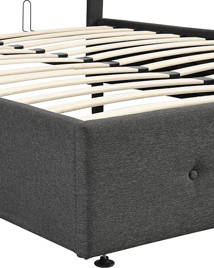 Upholstered Full Size Bed Gas Lift Up Storage Platform Bed Frame with Tufted Headboard Wooden Slat Support & Under Bed Storage, No Box Spring Needed - LeafyLoom