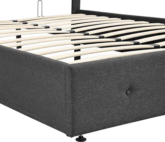 Full Size Upholstered Platform Bed with Underneath Storage, Modern Linen Platform Bedframe with Headboard and Wooden Slat Support,for Kids Adults Living Room Guest Room,Bedroom - LeafyLoom