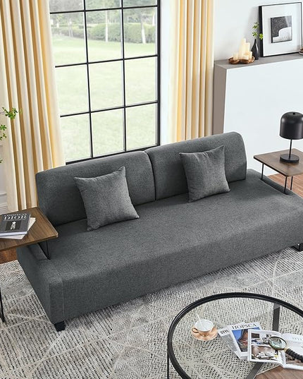 Morden Linen Upholstered 3 Seat Sofa Couch with Two End Tables and 2 Pillows, Free Transformation Removable Back and Armrests for Living Room, 86.25", Grey-395 - LeafyLoom