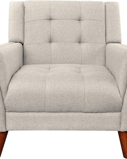 Christopher Knight Home Evelyn Mid Century Modern Fabric Arm Chair, Beige & Walnut - LeafyLoom