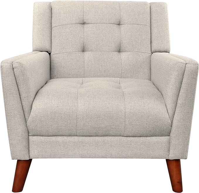 Christopher Knight Home Evelyn Mid Century Modern Fabric Arm Chair, Beige & Walnut - LeafyLoom
