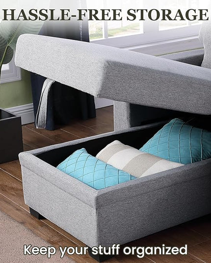 L Shape Sleeper Sofa Bed with Storage, Large Full Size Pull Out Sectional Couch, Futon Chaise Lounge Recliner for Living Room, Apartment, Bedroom, Office, Grey - LeafyLoom