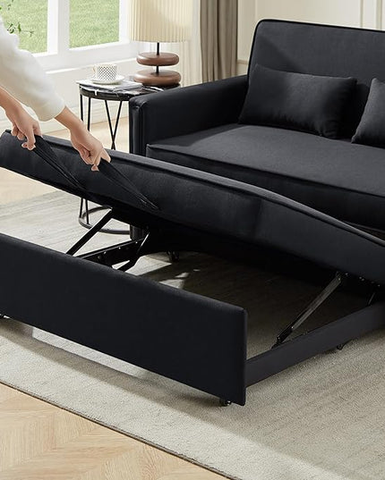 3-in-1 Linen Upholstered Sofabed Tufted Futon Loveseat Sofa Convertible Sleeper Couch Bed with Reclining Backrest and 2 Lumbar Pillows,Modern 2-Seaters Love Seat Daybed for Living Room - LeafyLoom