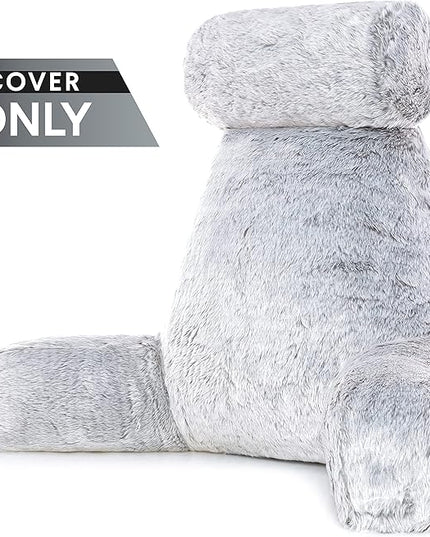 XXL Husband Pillow Cover Only - Rare Baby Arctic Grey Wolf Fur Backrest Pillowcase Set, Two-Tone Reversible Double Sided Fabulous Faux Fur Reading & Bed Rest, Thick Zippers, 2 Sided Solid Neck Rolls - LeafyLoom