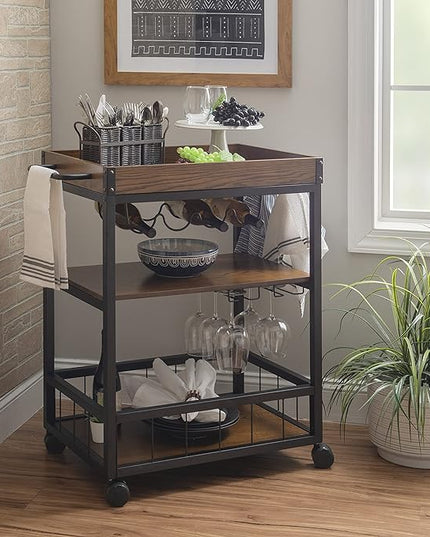 Linon Austin Kitchen Cart, 30.5"W x 18.13"D x 36.25"H, Black - LeafyLoom