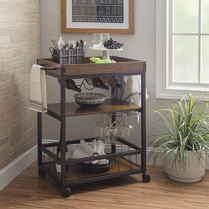 Linon Austin Kitchen Cart, 30.5"W x 18.13"D x 36.25"H, Black - LeafyLoom