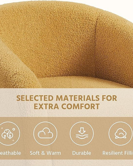 Yaheetech Accent Chair, Cozy Living Room Chairs with Soft Padded, Furry Sherpa Barrel Chair Sturdy Legs, Modern Armchair for Living Room Bedroom Reception Room Office, Mustard Yellow - LeafyLoom