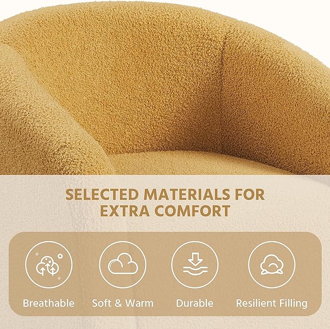 Yaheetech Accent Chair, Cozy Living Room Chairs with Soft Padded, Furry Sherpa Barrel Chair Sturdy Legs, Modern Armchair for Living Room Bedroom Reception Room Office, Mustard Yellow - LeafyLoom