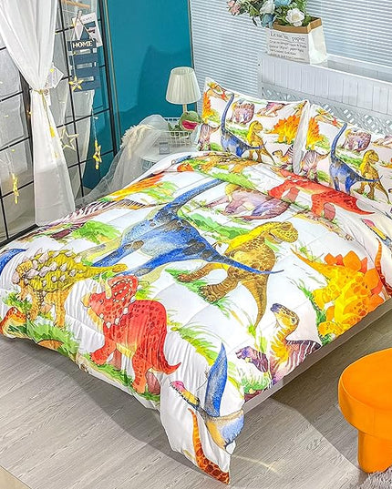 CVHOUSE Dinosaur Bedding Set,Dinosaur Comforter,Dinosaur Comforter Set King,Microfiber Quilt Set with 1 Comforter and 2 Pillow Cases - LeafyLoom