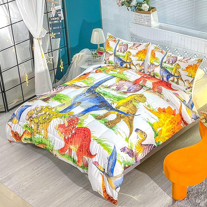 CVHOUSE Dinosaur Bedding Set,Dinosaur Comforter,Dinosaur Comforter Set King,Microfiber Quilt Set with 1 Comforter and 2 Pillow Cases - LeafyLoom