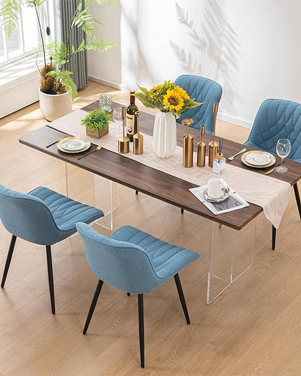Velvet Dining Chairs Set of 2, Elegant Dining Room Chairs Curved Backrest, Modern Upholstered Dining Table Chair, Armless Bedroom Chairs for Kitchen Living Room Dining Room, Lake Blue - LeafyLoom