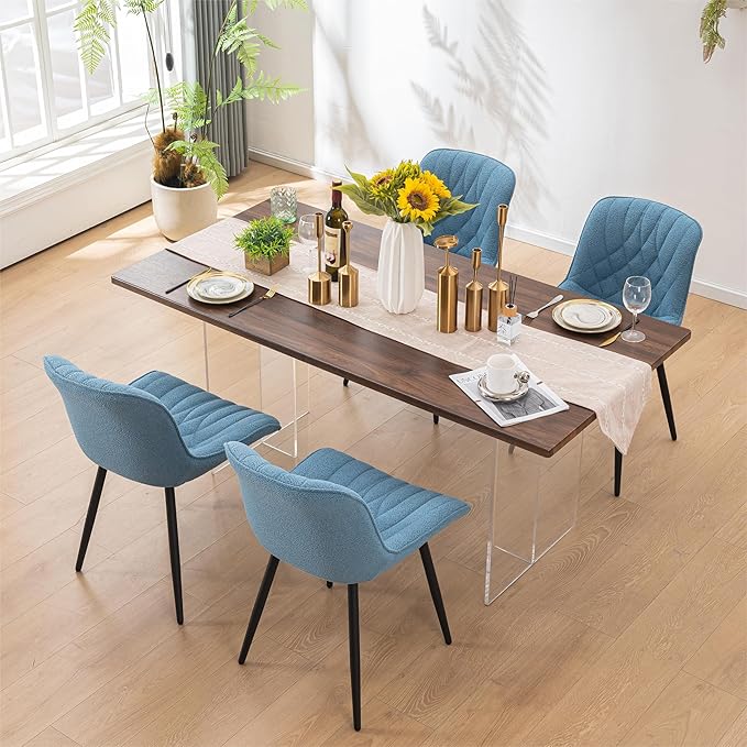 Velvet Dining Chairs Set of 2, Elegant Dining Room Chairs Curved Backrest, Modern Upholstered Dining Table Chair, Armless Bedroom Chairs for Kitchen Living Room Dining Room, Lake Blue - LeafyLoom