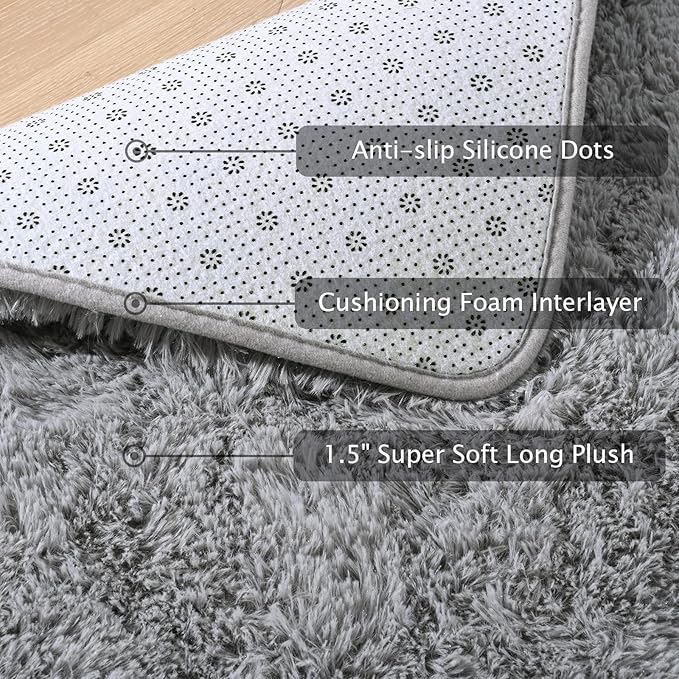 Softlife Grey 4x5.3 Feet Area Rug for Living Room Bedroom Super Soft Shaggy Rugs for Boys Girls Kids Room Fluffy Fuzzy Carpets Long Plush Bedside Rug Nursery Christmas Home Decoration - LeafyLoom