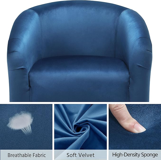 Yaheetech Club Chair, Velvet Accent Chair Upholstered Barrel Chair Sitting Chair with Armrest and Low Back for Living Room Bedroom, Pagoda Blue - LeafyLoom
