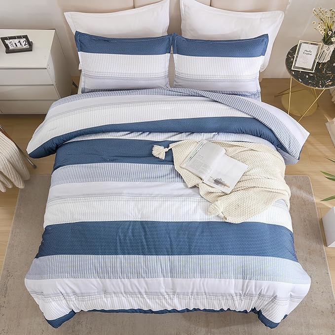 Litanika Queen Comforter Set Mineral Blue - 3 Pieces Lightweight Fluffy Bedding Comforter Sets, All Season Down Alternative Comforter (1 Comforter, 2 Pillowcases) - LeafyLoom