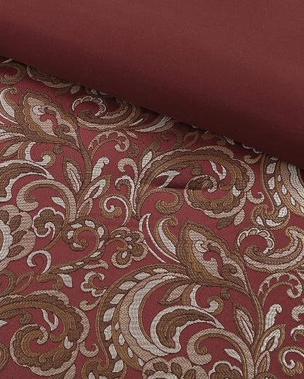 Madison Park Essentials Brystol 24 Piece Room in a Bag Faux Silk Comforter Jacquard Paisley Design Matching Curtains Down Alternative Hypoallergenic All Season Bedding-Set, King (104 in x 92 in), Red - LeafyLoom