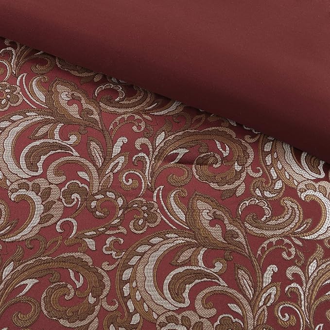 Madison Park Essentials Brystol 24 Piece Room in a Bag Faux Silk Comforter Jacquard Paisley Design Matching Curtains Down Alternative Hypoallergenic All Season Bedding-Set, King (104 in x 92 in), Red - LeafyLoom