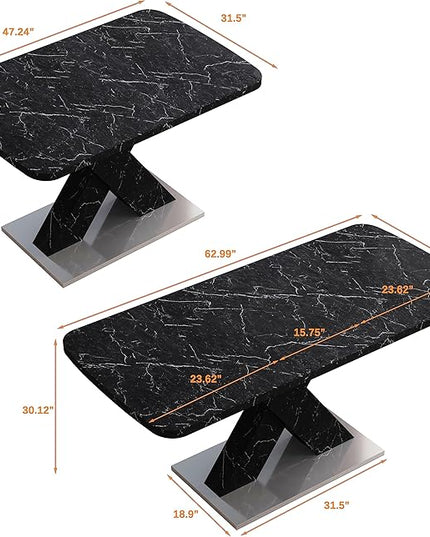 NicBex 62.99Inch Expandable Dining Table,Modern Kitchen Table with White Marble Tabletop and MDF White X-Shape Legs for 6 to 8,Large Dining Room Table for Kitchen,Meeting Room and Living Room,Black - LeafyLoom