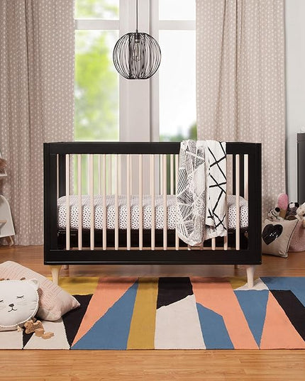 Babyletto Lolly 3-in-1 Convertible Crib with Toddler Bed Conversion Kit in Black and Washed Natural, Greenguard Gold Certified - LeafyLoom