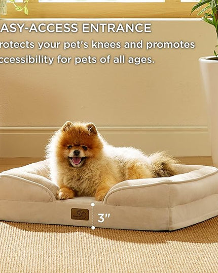 Bedsure Small Orthopedic Dog Bed - Washable Bolster Dog Sofa Beds for Small Dogs, Supportive Foam Pet Couch Bed with Removable Washable Cover, Waterproof Lining and Nonskid Bottom Couch, Light Khaki BEDSURE