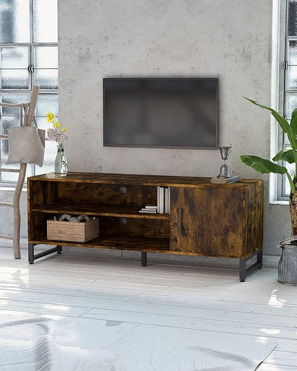 Novilla Media Console, TV Stand for TV's up to 58" Flat Screen Living Room Storage Cabinet Doors and Shelves Entertainment Center, 53 Inches, Brown - LeafyLoom