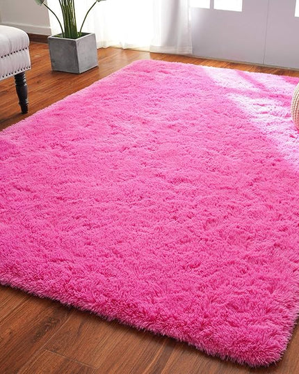Softlife Ultra Soft Fluffy Area Rugs for Bedroom, Girls and Boys Room Kids Room Nursery Large Rug, 5.3 x 7.6 Feet Shaggy Fur Indoor Plush Modern Floor Carpet for Living Room Christmas Decor, Hot Pink - LeafyLoom