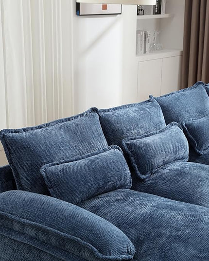 6 Seater Overstuffed Modular Sectional Sofa Cloud Couch with Double Chaise Lounge, U Shaped Chenille Upholstered Leisure Sofa&Couches with Memory Foam and Waist Pillows for Living Room Office - LeafyLoom