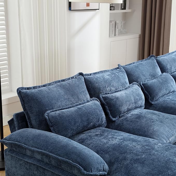 6 Seater Overstuffed Modular Sectional Sofa Cloud Couch with Double Chaise Lounge, U Shaped Chenille Upholstered Leisure Sofa&Couches with Memory Foam and Waist Pillows for Living Room Office - LeafyLoom