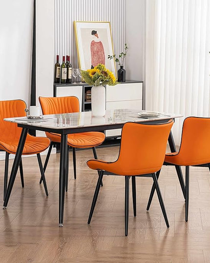 YOUTASTE Dining Chairs Set of 2 Upholstered Mid Century Modern Kitchen Dining Room Chairs Armless Faux Leather Accent Chairs Metal Vanity Lounge Chair with Back for Living Room Bedrooms,Orange - LeafyLoom