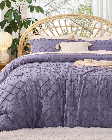 Bedsure Twin/Twin XL Comforter Set - Grayish Purple Boho Twin Extra Long Comforter Set for College, Shabby Chic Dorm Bedding Set, 2 Pieces Modern Farmhouse Bed Set, includes 1 Pillow Sham - LeafyLoom