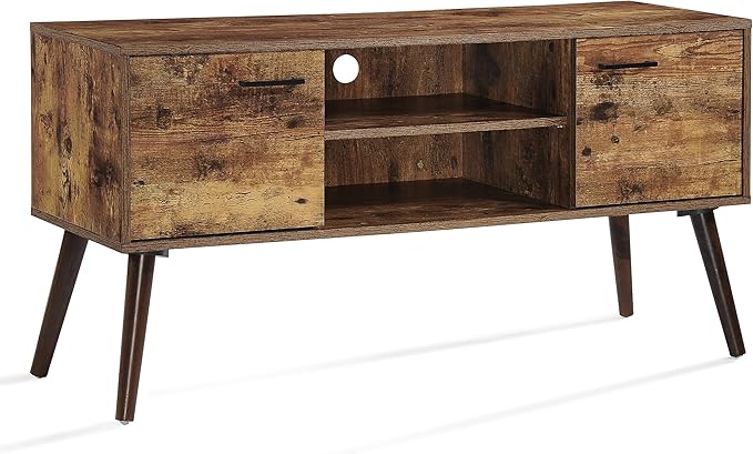 Merax Modern TV Stand for 55 Inch Televisions, Entertainment Center with 2 Storage Cabinets and Shelves, Cable Management Media Console Table Cabinet for Living Room, Bedroom, 47.5" Long, Rustic Brown - LeafyLoom