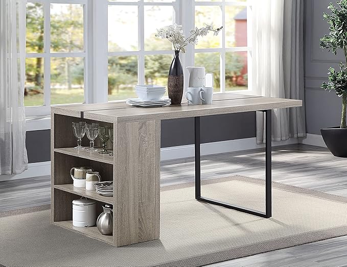 NicBex Dining Table Contemporary Kitchen Table with 2 Shelf Farmhouse Rustic Dining Table, Rustic Oak & Black Finish with Storage Rectangular Dining Table, Easy Assembly, Rustic Oak - LeafyLoom