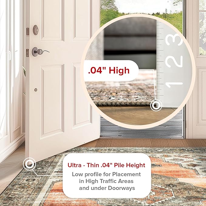 nuLOOM Gracie Distressed Medallion Machine Washable Ultra Thin Area Rug, 9x12, Peach - LeafyLoom