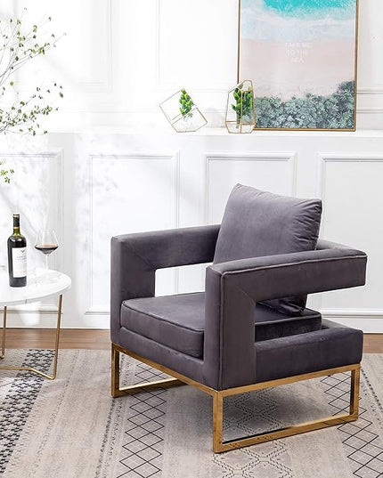Roundhill Furniture Lenola Upholstered Accent Arm Chair, Gray 27.5D x 29.75W x 34.5H in - LeafyLoom
