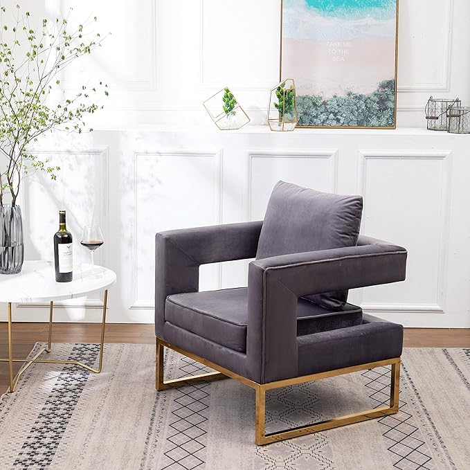 Roundhill Furniture Lenola Upholstered Accent Arm Chair, Gray 27.5D x 29.75W x 34.5H in - LeafyLoom