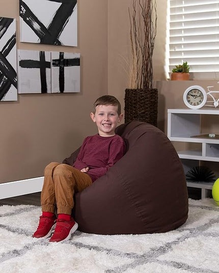 Flash Furniture Dillon Small Bean Bag Chair for Kids and Teens, Foam-Filled Beanbag Chair with Machine Washable Cover, Brown - LeafyLoom