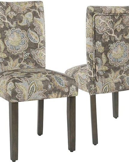 HomePop Parsons Classic Upholstered Accent Dining Chair, Set of 2, Multicolor Gray Floral - LeafyLoom