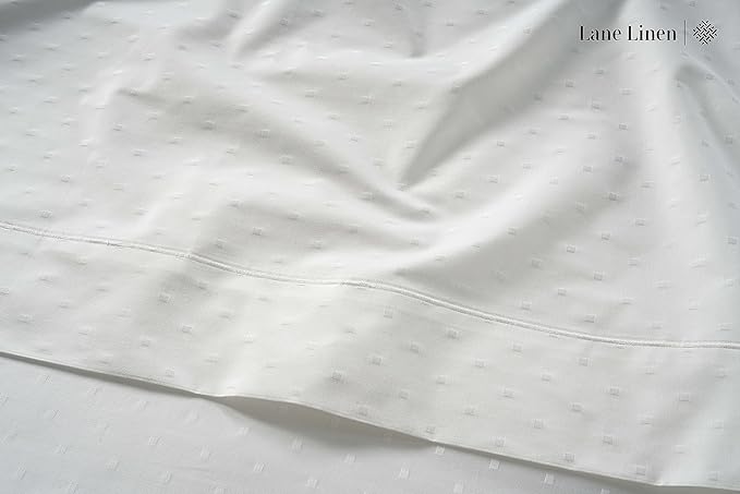 LANE LINEN 100% Egyptian Cotton Bed Sheets - 1000 Thread Count 4PC Queen Sheets Set, Long Staple Cotton Bedding Sheets, Sateen Weave, Luxury Hotel Sheets, Deep Pocket, Swiss Dot - White - LeafyLoom