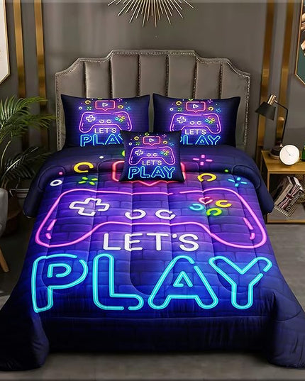 6 Pieces Gamer Bedding Set for Boys Gaming Comforter Queen Size, Game Controller Comforter for Teen 3D Gamepad Microfiber 6 Piece Bed in A Bag Kids Bedding Sets with Sheets,DJT H5030 Queen - LeafyLoom