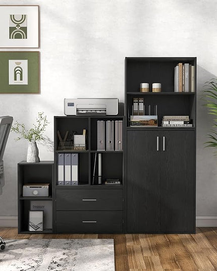 Apexa 4 Cube Storage Organizer Shelves, Stackable Wood Bookcase Fits Cubby Bins for Organization, Dorm Teen Room Decor & Home Office, Black - LeafyLoom