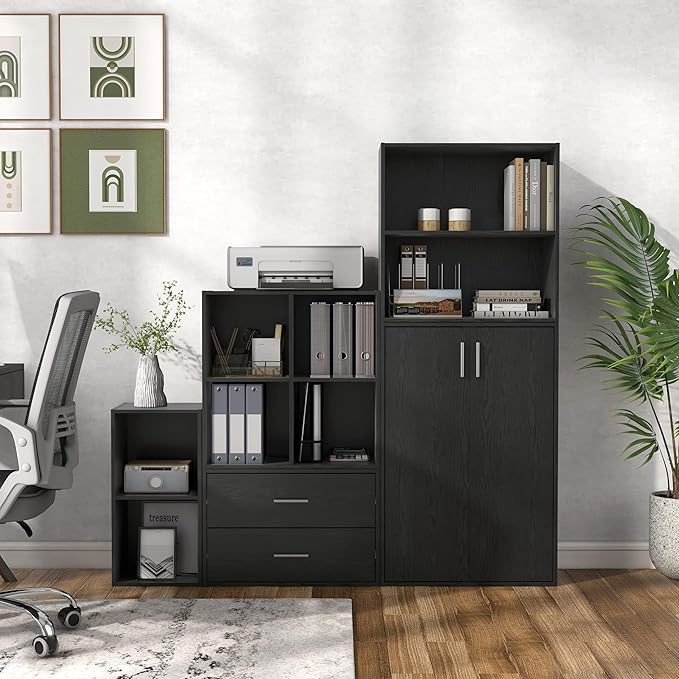 Apexa 4 Cube Storage Organizer Shelves, Stackable Wood Bookcase Fits Cubby Bins for Organization, Dorm Teen Room Decor & Home Office, Black - LeafyLoom
