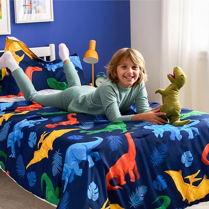 Joiedomi Kid Twin Comforter Set - 5 Piece Dinosaur Bedding Set for Boys/Girls - Super Soft Microfiber Bed in a Bag with Comforter, Sheets, Pillowcase & Sham - LeafyLoom