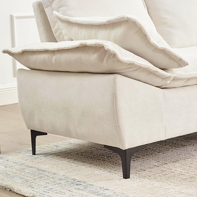 Modern Sleeper Sailboat Sofa Couch Dutch Velvet 3-Seater Cloud Sofa&Couch with Two Pillows for Apartments Office Studio Small Spaces Living Rooms, 88.5", Beige-005 - LeafyLoom